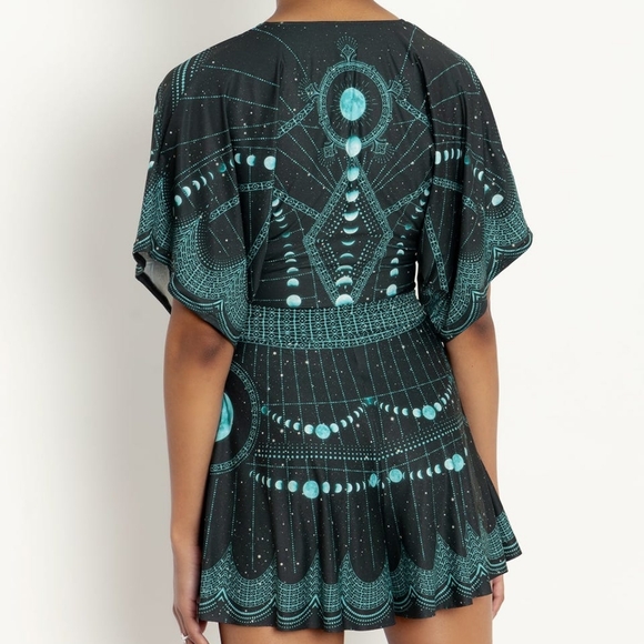 BlackMilk moon phases teal silky playsuit romper celestial size S Witchy Gothic - Picture 6 of 6